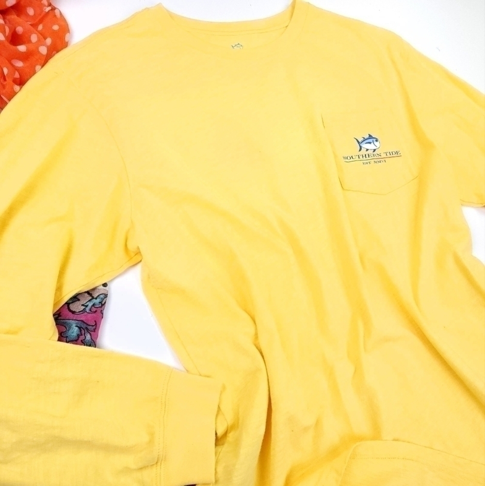 Southern Tide Yellow Men's Long Sleeve Cotton Tee Sz L - Picture 9 of 10